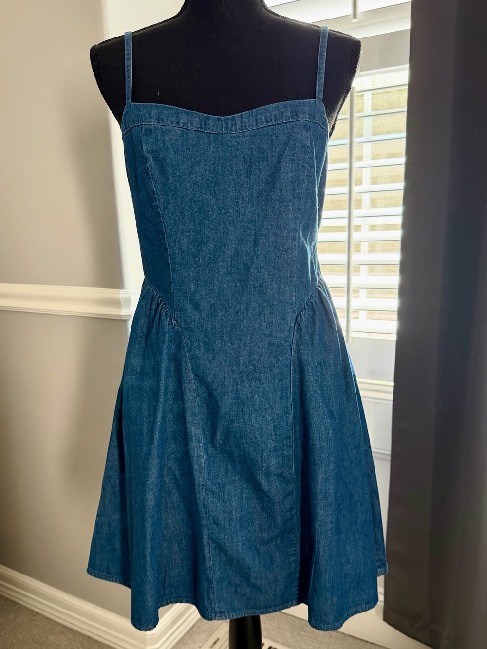 LOFT Blue Denim Short Spaghetti Strap Dress